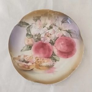 JHR Bavaria Germany CHARLOTTE PEACH & FLOWERS Handpainted Plate 8.25"